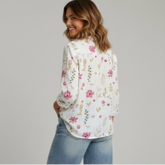 Boho Floral Print Blouse White - Picture 3 of 8